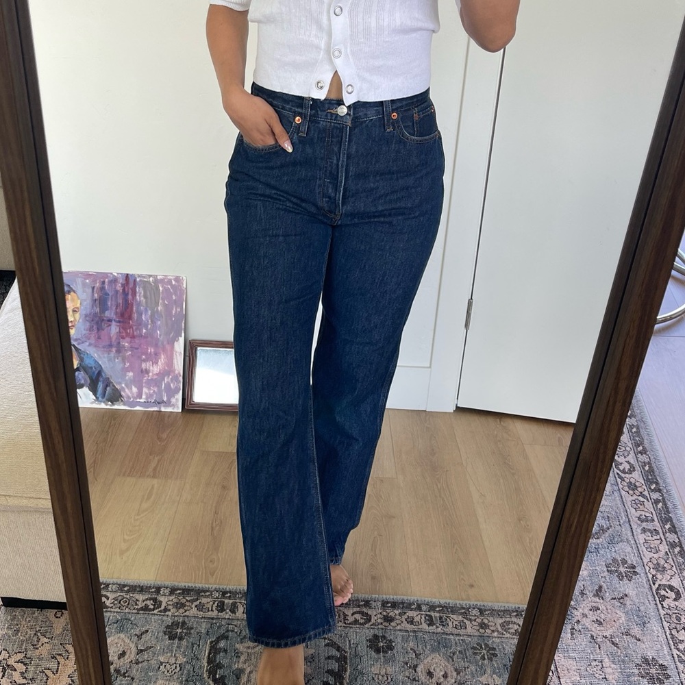 Re/Done Blue Flare Wide Leg Jeans